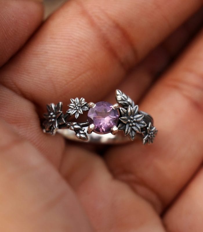 Amethyst Floral Sterling Silver Ring – handmade 925 sterling silver | Rajso Jewelry