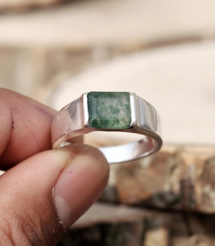 Moss Agate Men's Signet Sterling Silver Ring – handmade 925 sterling silver | Rajso Jewelry