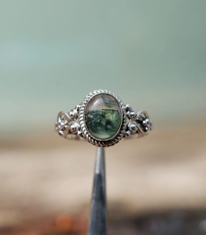 Moss Agate Oval Sterling Silver Ring – handmade 925 sterling silver | Rajso Jewelry
