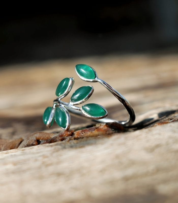 Green Onyx Leaf & Vine Sterling Silver Ring – handmade 925 sterling silver | Rajso Jewelry