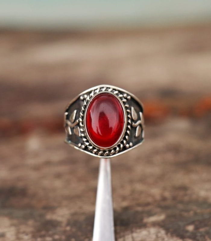 Garnet Men's Signet Sterling Silver Ring – handmade 925 sterling silver | Rajso Jewelry