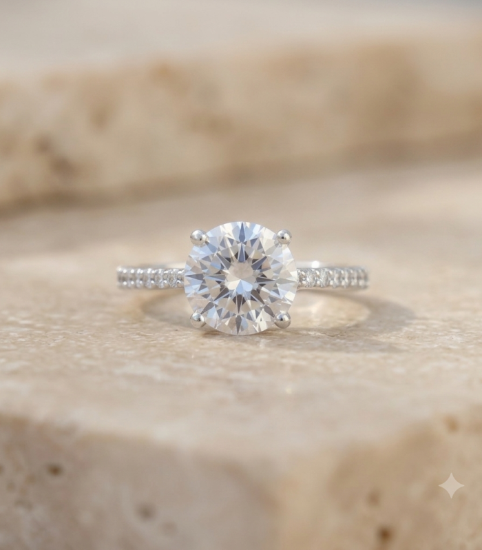 Round Brilliant CZ Pavé 925 Sterling Silver Engagement Ring