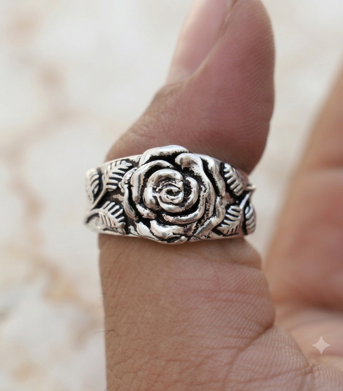925 Sterling Silver Rose Flower Band Ring